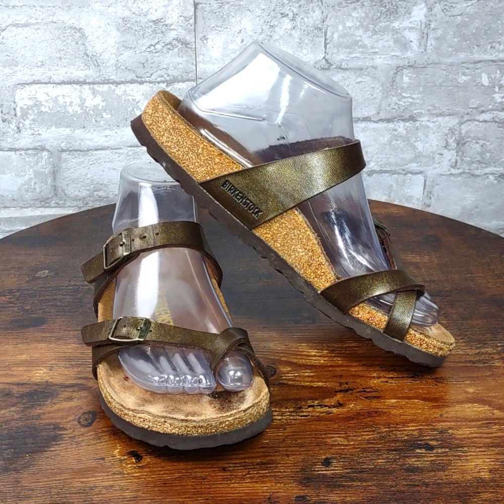 Birkenstock "Mayari" Birko-Flor® Nubuck Sandals - Brown/Bronze 7.5 Narrow
